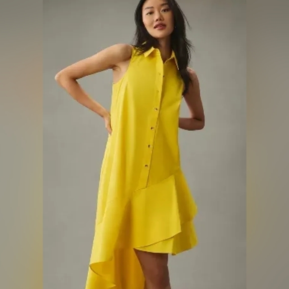 Anthropologie Maeve Sleeveless Buttondown Asymmetrical Ruffle-Hem Dress XL NWT - Picture 2 of 9